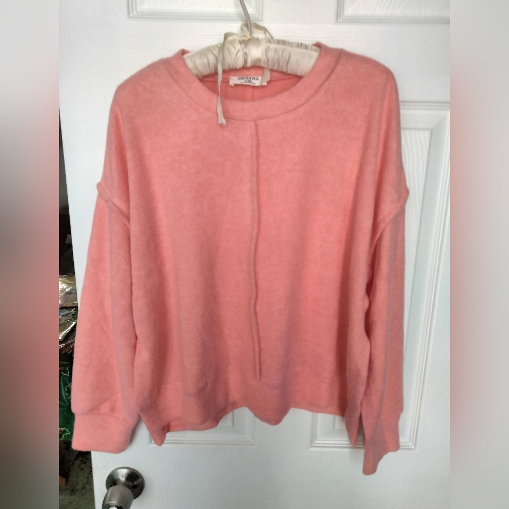 Zenana L/XL soft thin plush material sweater light pink coral color NWOT